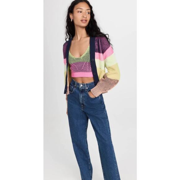 Jonathan Simkhai Safford Cotton Cashmere Cardigan Sweater Medium Colorblock $445 - Picture 2 of 11